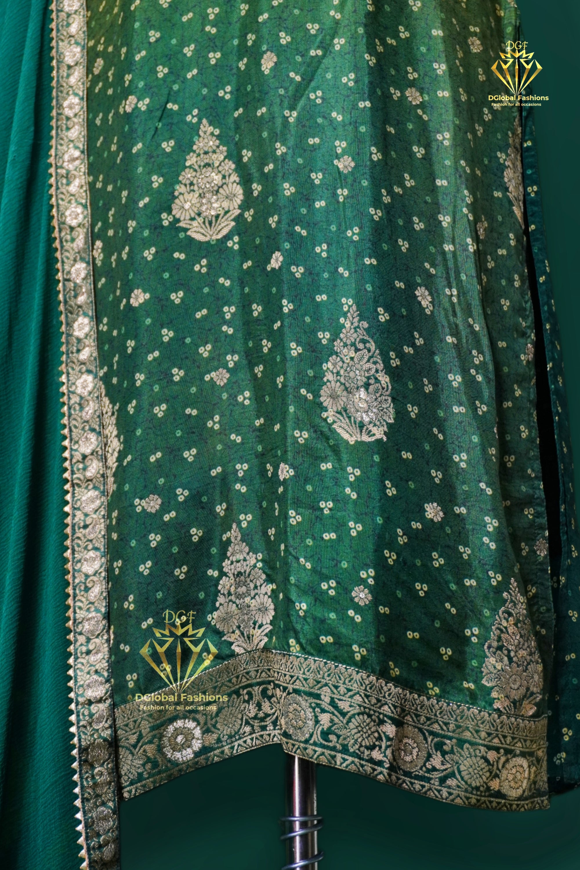 Silk banarasi bandhej print kurta, pants & dupatta set