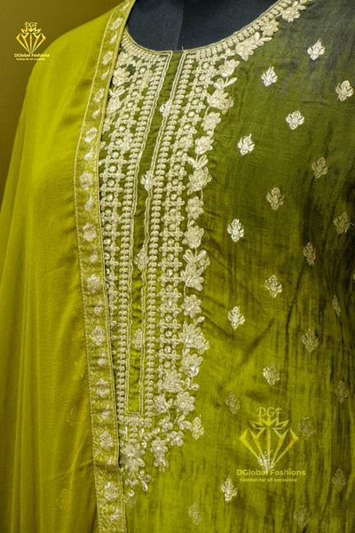 Silk embroidered kurta pants & dupatta set