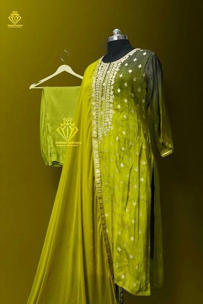 Silk embroidered kurta pants & dupatta set