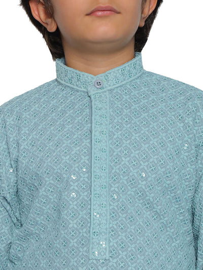 Blue Schiffli Embroidery Full-Sleeve Sequin Kurta