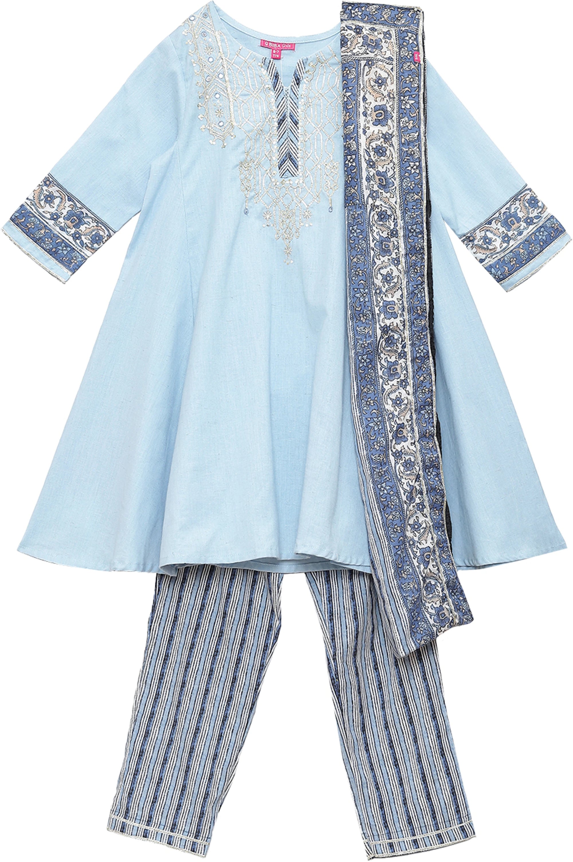 Girls Embellished Kurta Pants with Dupatta