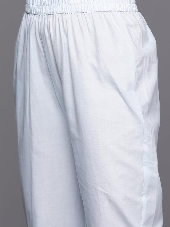 Pastel Blue Cotton Embroidered Straight Kurta Set with Dupatta