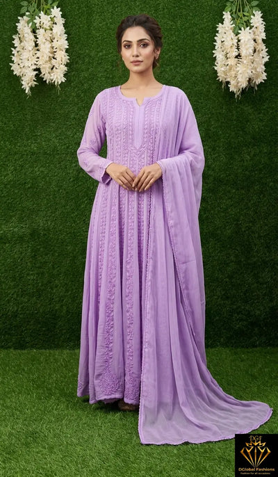 Lucknowi Chikankari Ombré-Dyed Georgette Anarkali Suit
