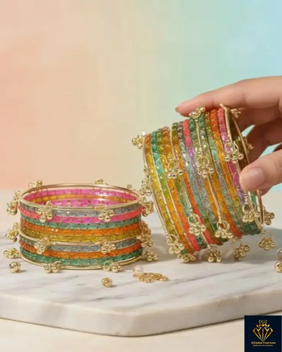 Viral Aesthetic Glass Bangles with Kashmiri Golden Bangles Set