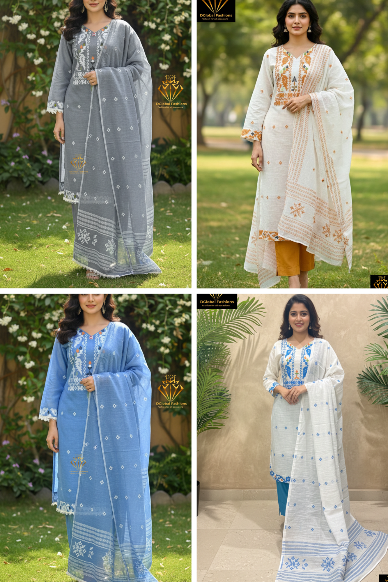 Handwoven Jamdani Kurta Set with Lace Detailing