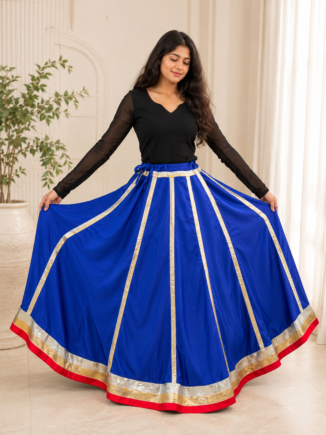 Flared Skirt with Golden Detailing & Red Border
