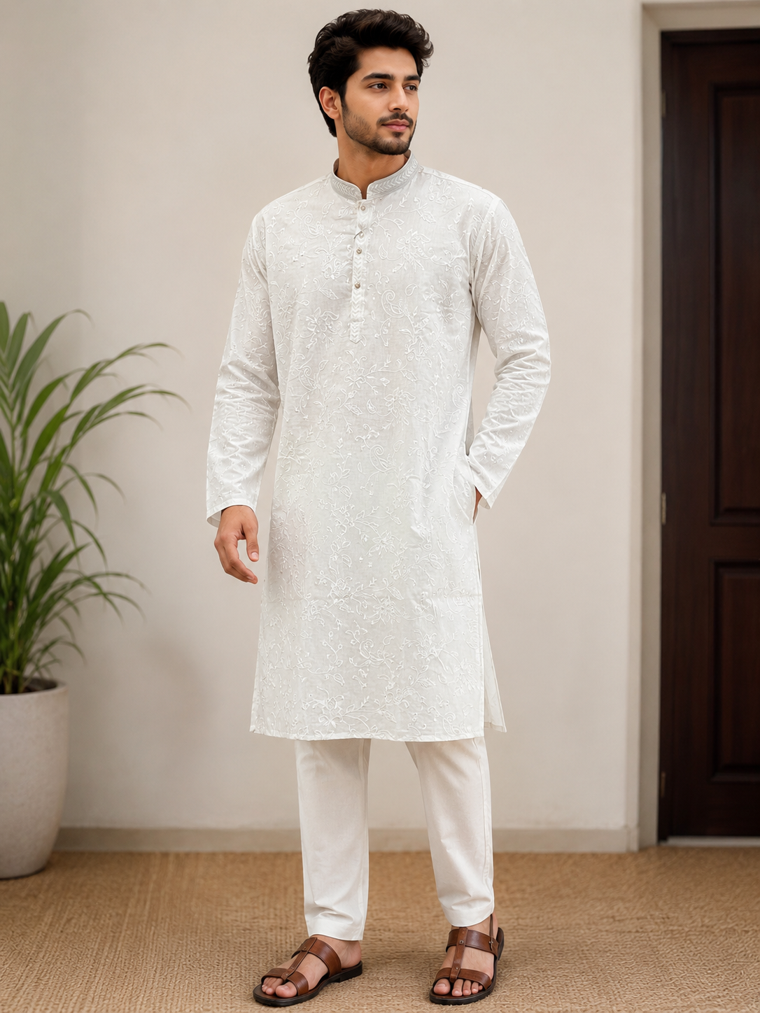 Men's Embroidered Kurta Pant Set