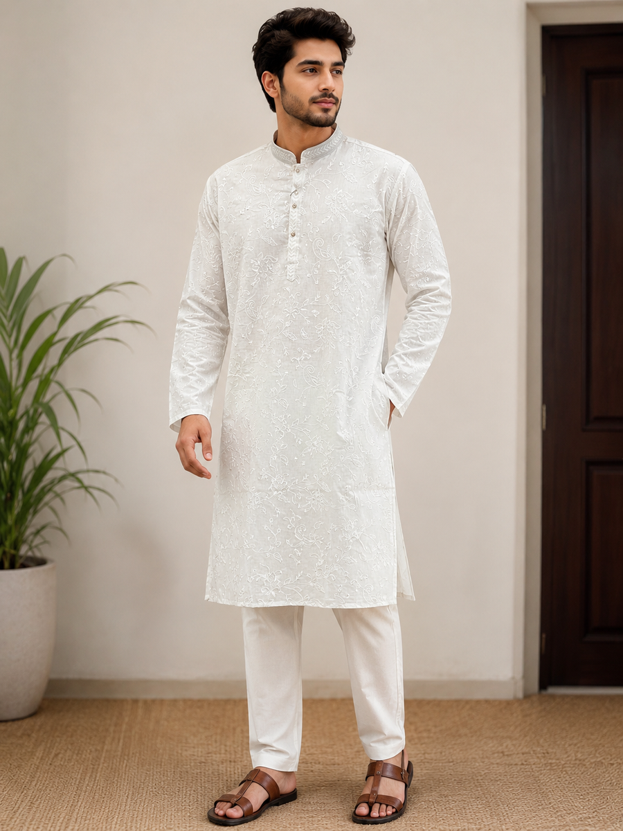 Men's Embroidered Kurta Pant Set