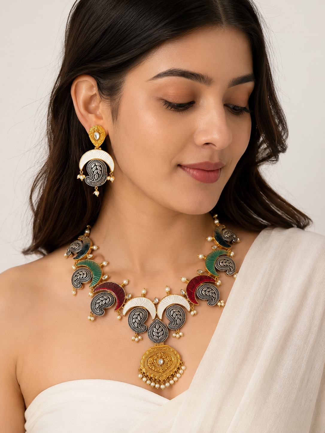 Dual Tone Gold Brass Hasli Necklace Set | Sabyasachi Inspired Statement Indian Jewelry with Matching Earrings