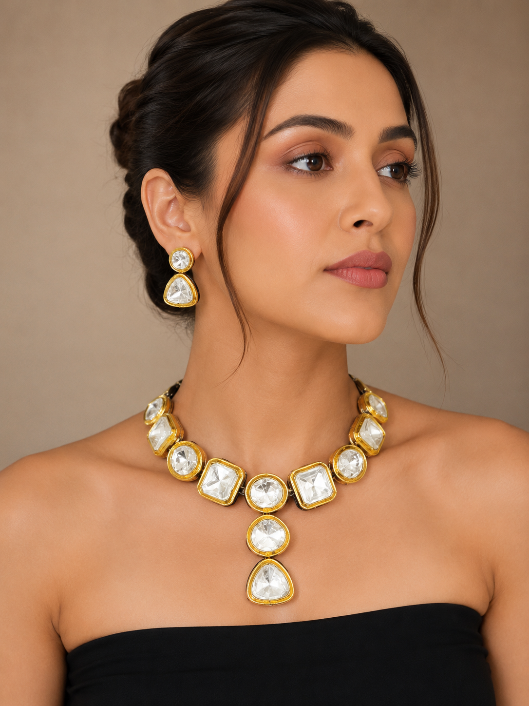 Luxury Gold-Tone Clear Stone Necklace Set for Women