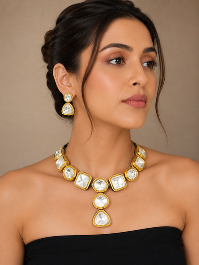 Luxury Gold-Tone Clear Stone Necklace Set for Women