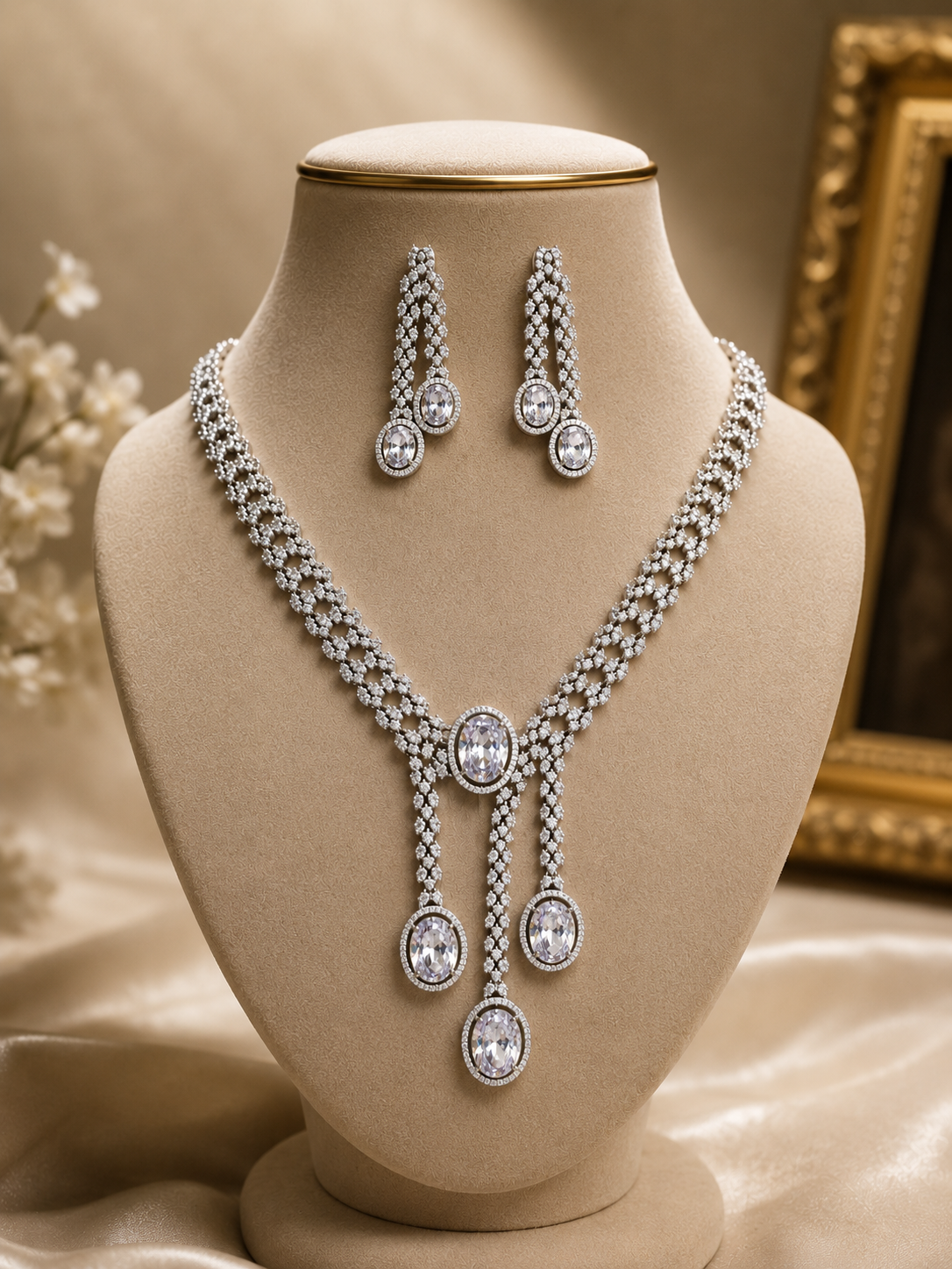 Luxury Crystal Bridal Necklace Set with Drop Earrings