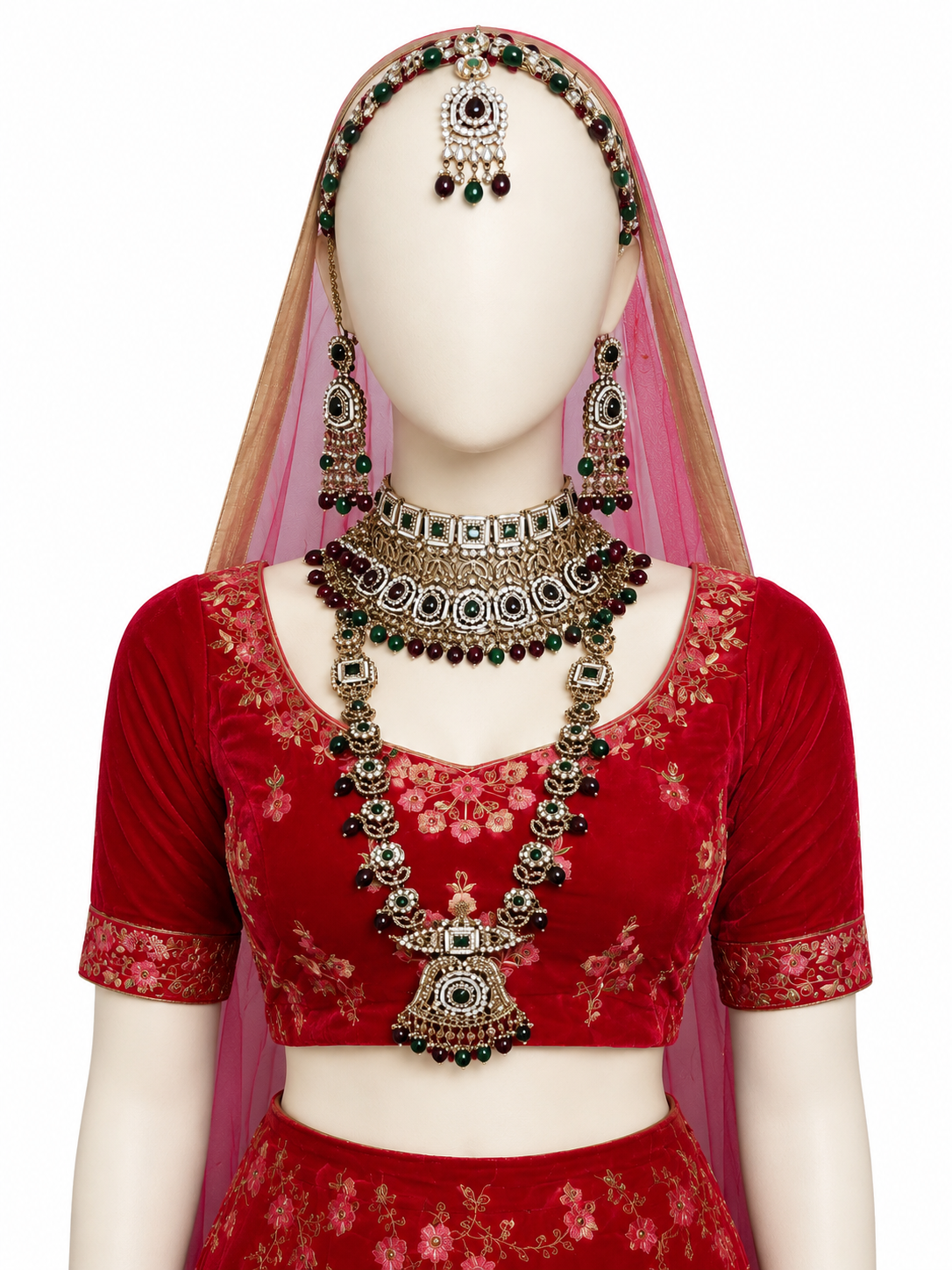 Bridal Necklace, Earrings, Mathapatti, Passa, Ring Bracelet & Nose Ring Set for Women