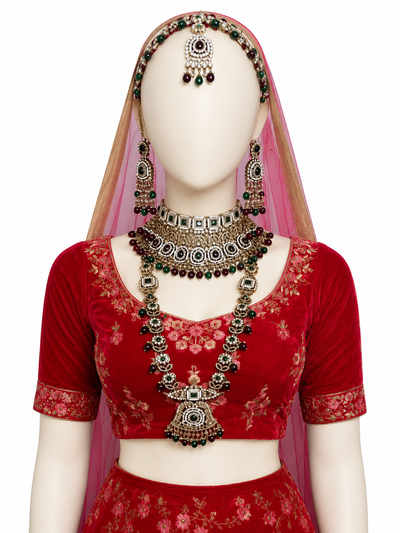 Bridal Necklace, Earrings, Mathapatti, Passa, Ring Bracelet & Nose Ring Set for Women