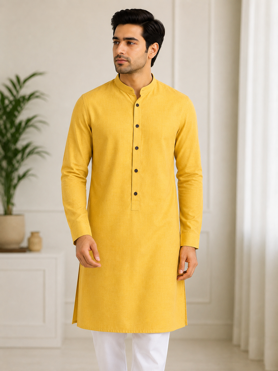 Classic Plain Kurta Set with White Pants