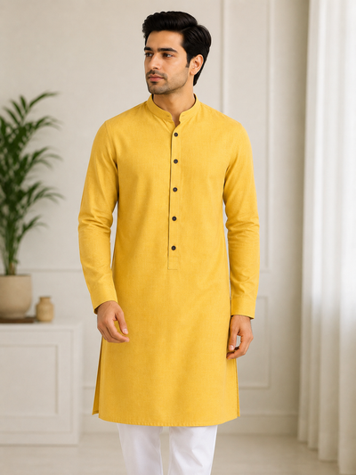 Classic Plain Kurta Set with White Pants