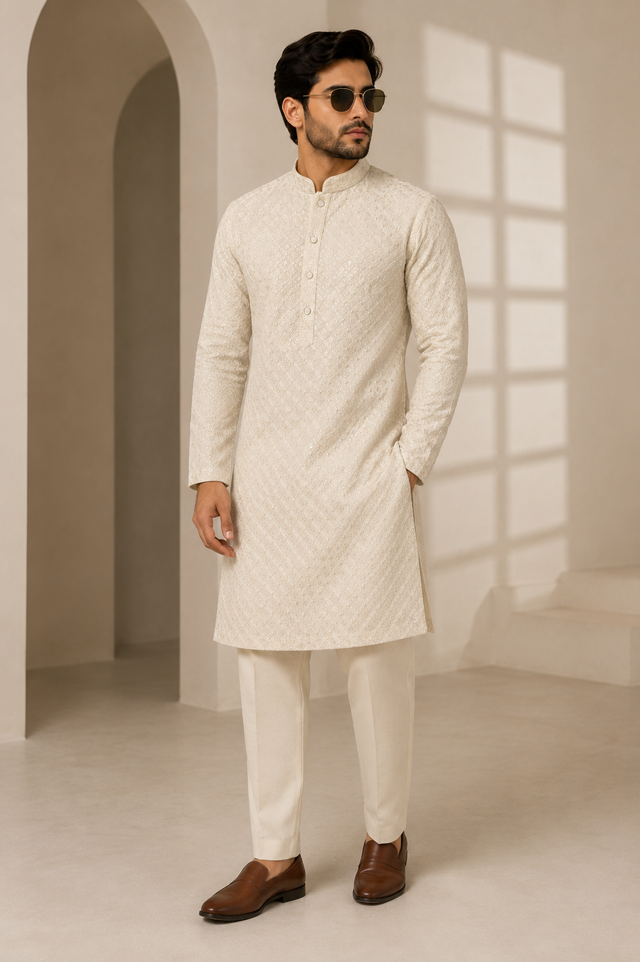 Men’s Embroidered Kurta Pajama Set – Premium Festive & Wedding Wear