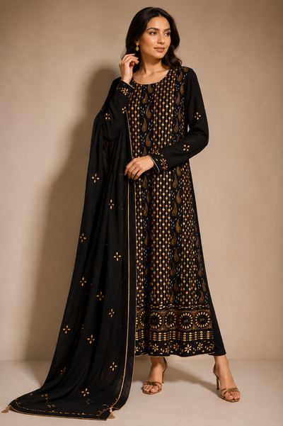 Lucknowi Chikankari Georgette 3-Piece Suit Set with Gota Patti & Cutdana Handwork
