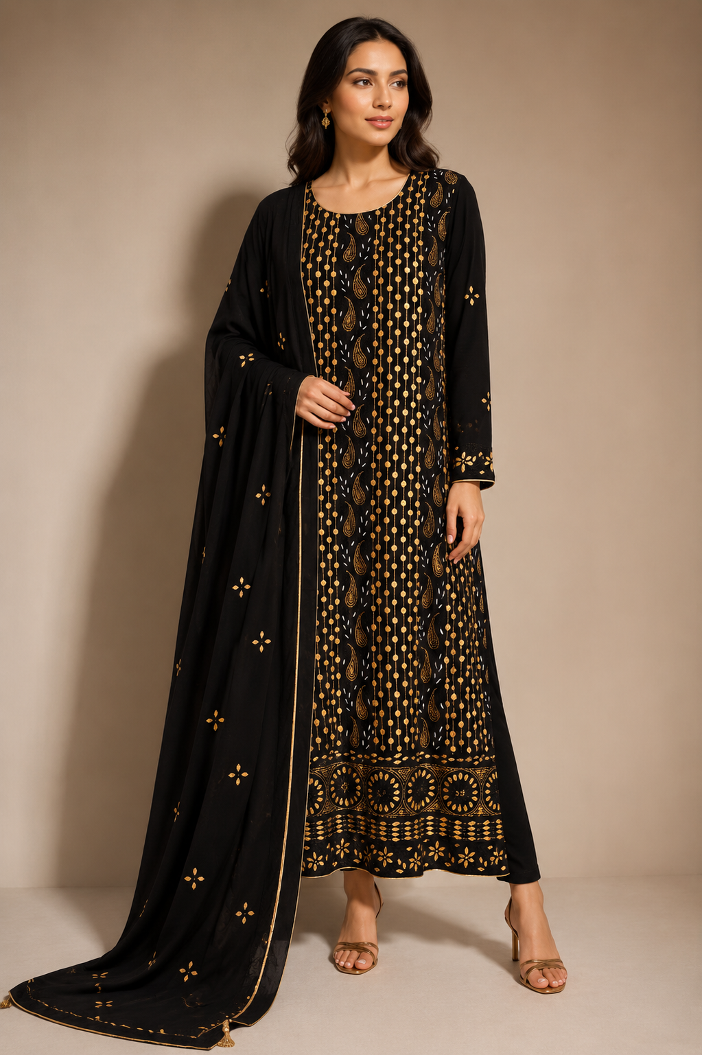 Lucknowi Chikankari Georgette 3-Piece Suit Set with Gota Patti & Cutdana Handwork