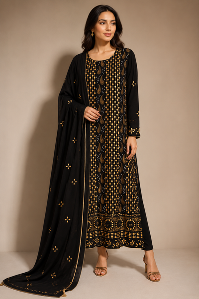 Lucknowi Chikankari Georgette 3-Piece Suit Set with Gota Patti & Cutdana Handwork