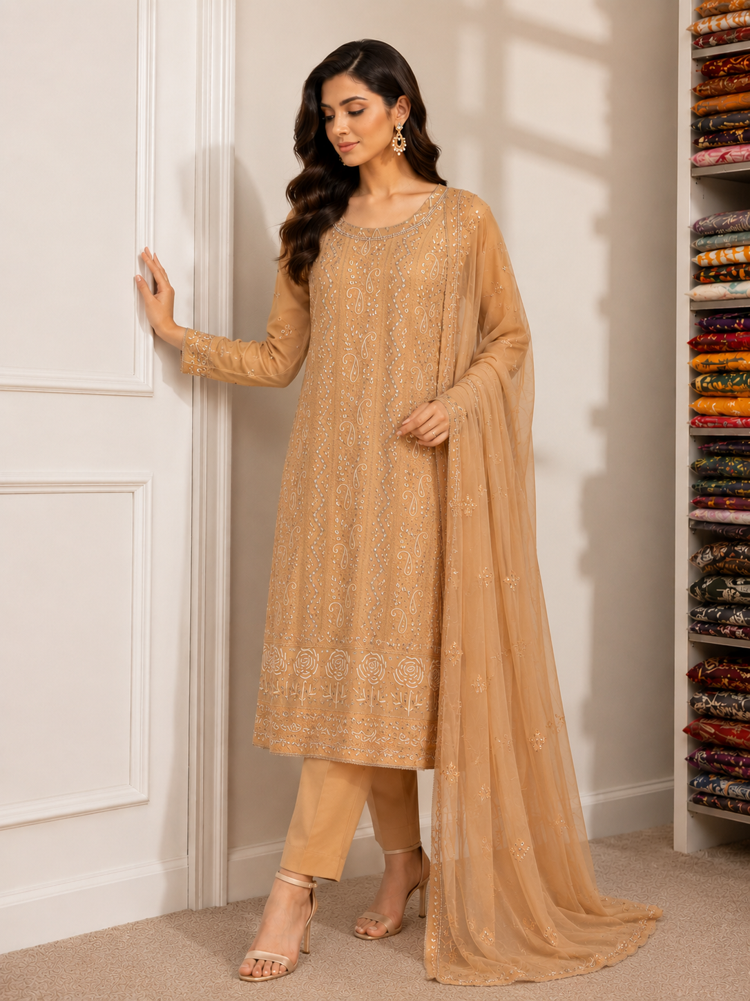 Lucknowi Chikankari Georgette 3-Piece Suit Set with Kasab Handwork Detailing