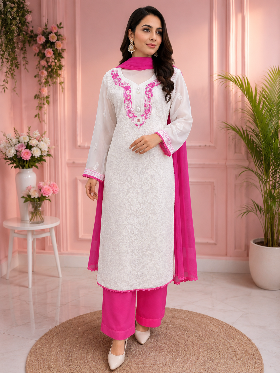 Premium Lucknowi Chikankari Parsi Gara Suit Set