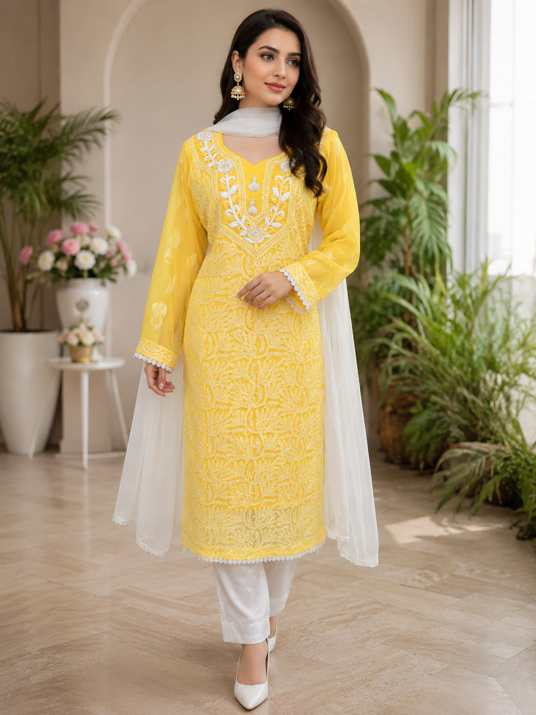 Premium Lucknowi Chikankari Parsi Gara Suit Set