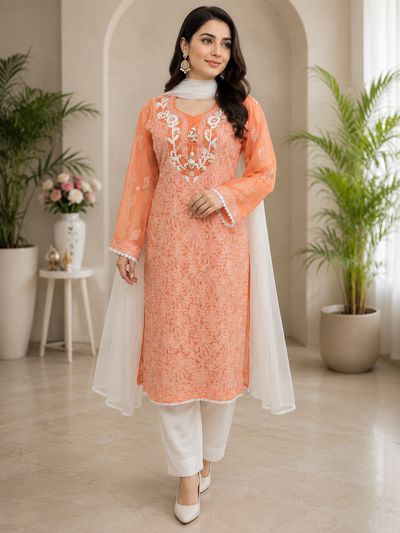 Premium Lucknowi Chikankari Parsi Gara Suit Set
