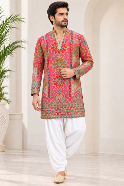 The Maharaja Edit – Premium Position Print Embroidery Men’s Kurta with Patiala Salwar| Wedding & Festive Wear