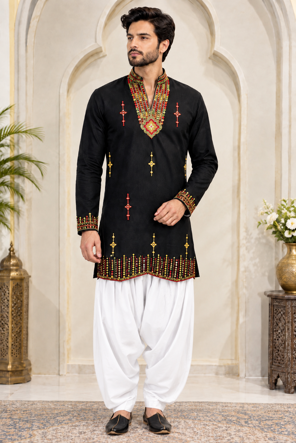 Men’s Embroidered Sequin Kurta with Patiala Salwar | Traditional Indian Ethnic Wear