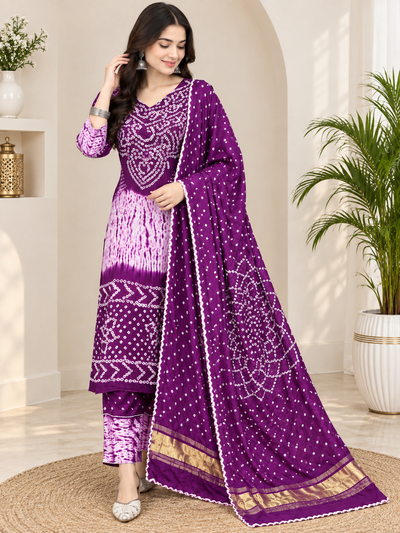 Hand-Dyed Shibori & Rai Bandhej Modal Silk Suit Set | Traditional Tie-Dye Ethnic
