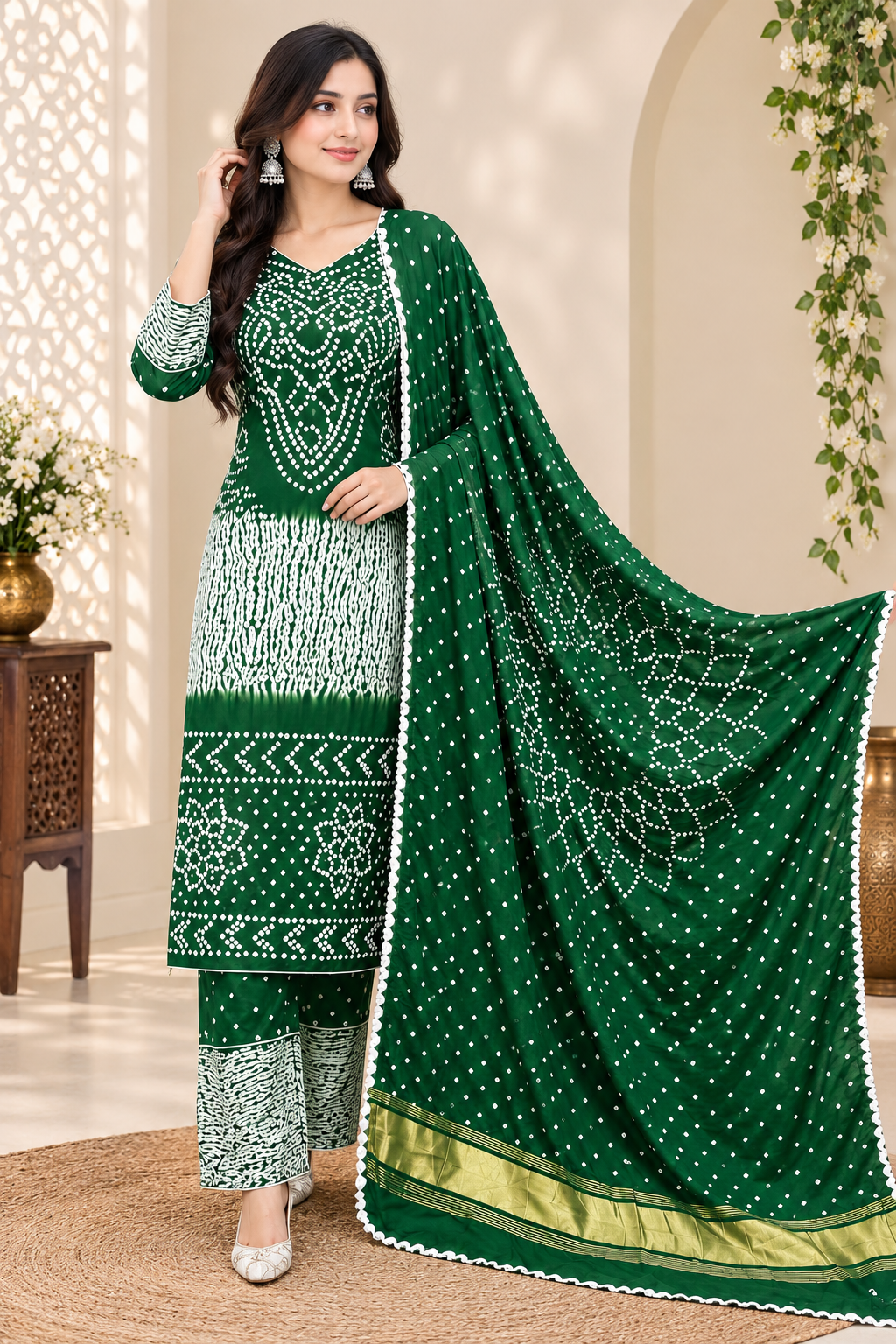 Hand-Dyed Shibori & Rai Bandhej Modal Silk Suit Set | Traditional Tie-Dye Ethnic