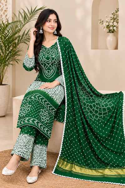 Hand-Dyed Shibori & Rai Bandhej Modal Silk Suit Set | Traditional Tie-Dye Ethnic