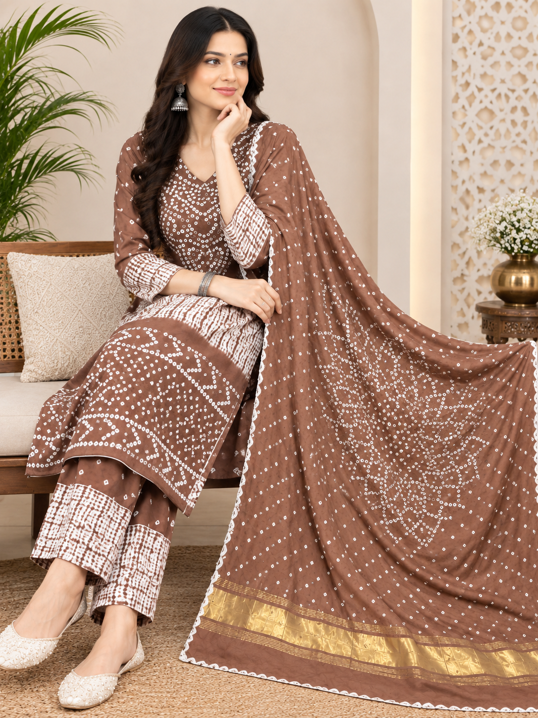 Hand-Dyed Shibori & Rai Bandhej Modal Silk Suit Set | Traditional Tie-Dye Ethnic