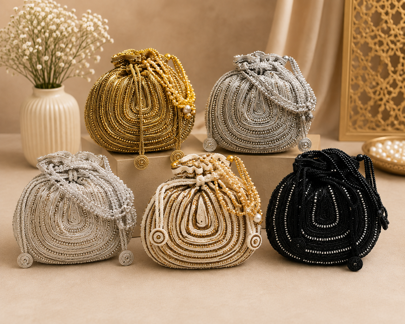 Bridal Handbag with Intricate Zari Potli