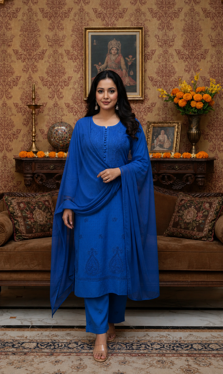 Lucknowi Chikankari Dobby Kurta Palazzo Set