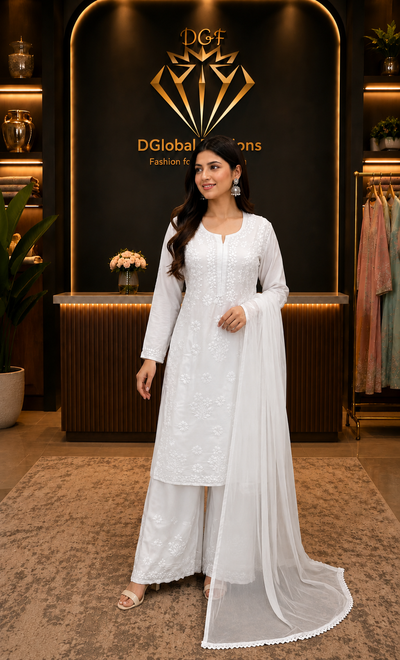 Lucknowi Chikankari Rayon 3-Piece Suit Set