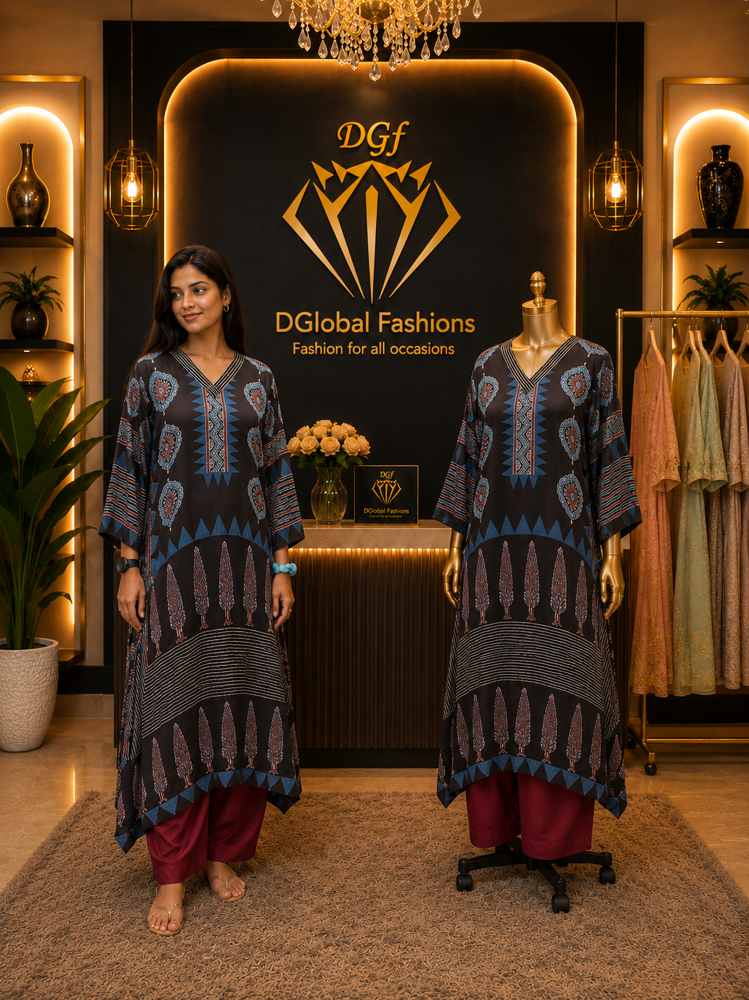 Modal Silk Ajrakh Hand Block Print Co-Ord Set
