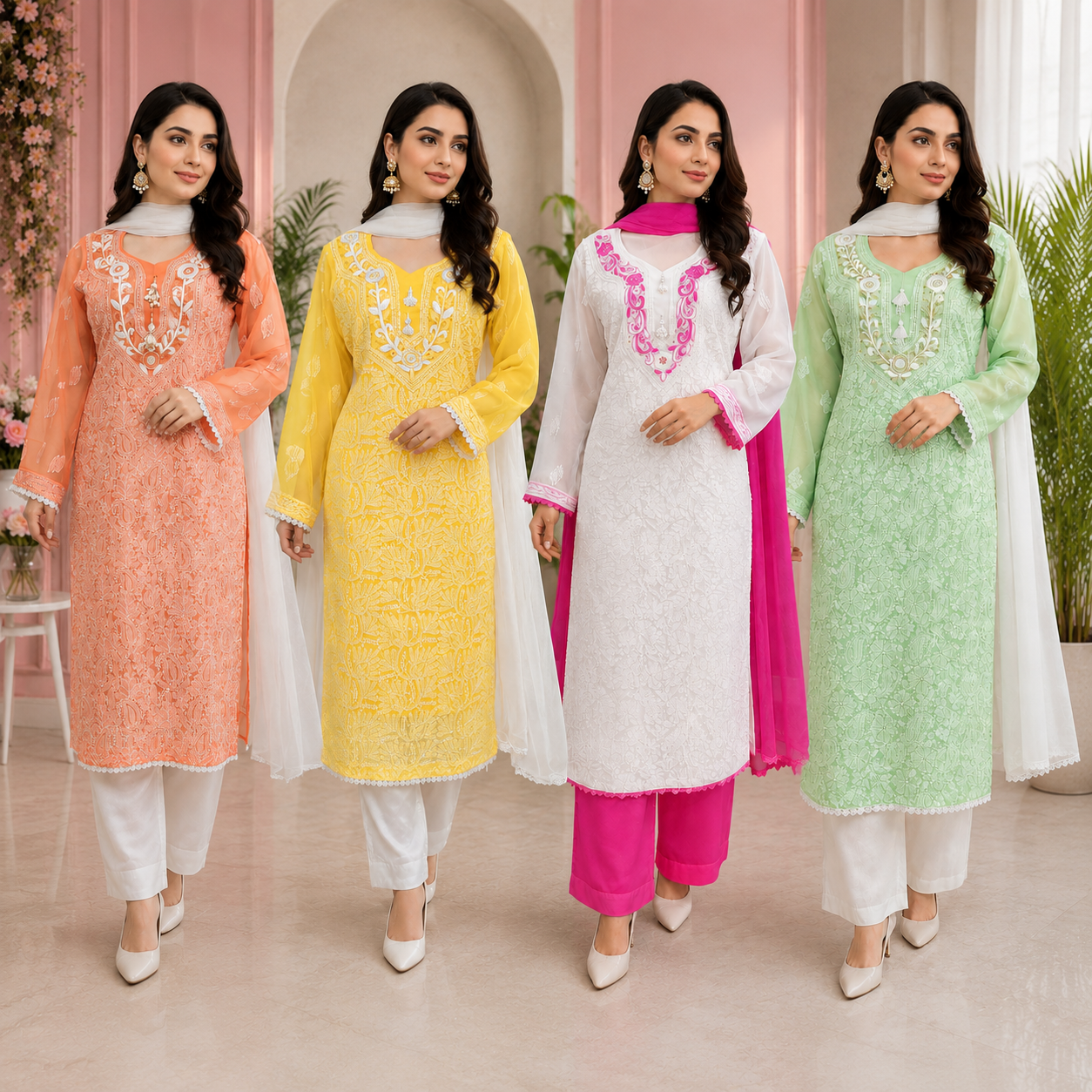 Premium Lucknowi Chikankari Parsi Gara Suit Set