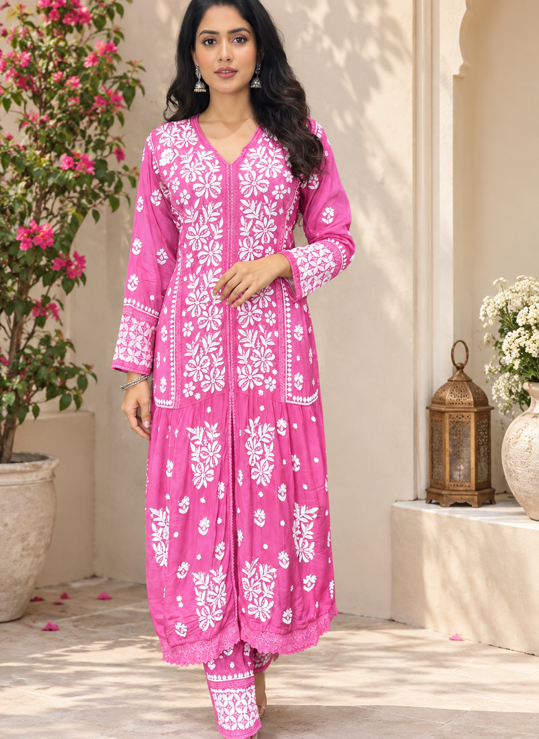 Crepe Ombre Dyed Lucknowi Chikankari Co-Ord Set with 3D Handwork