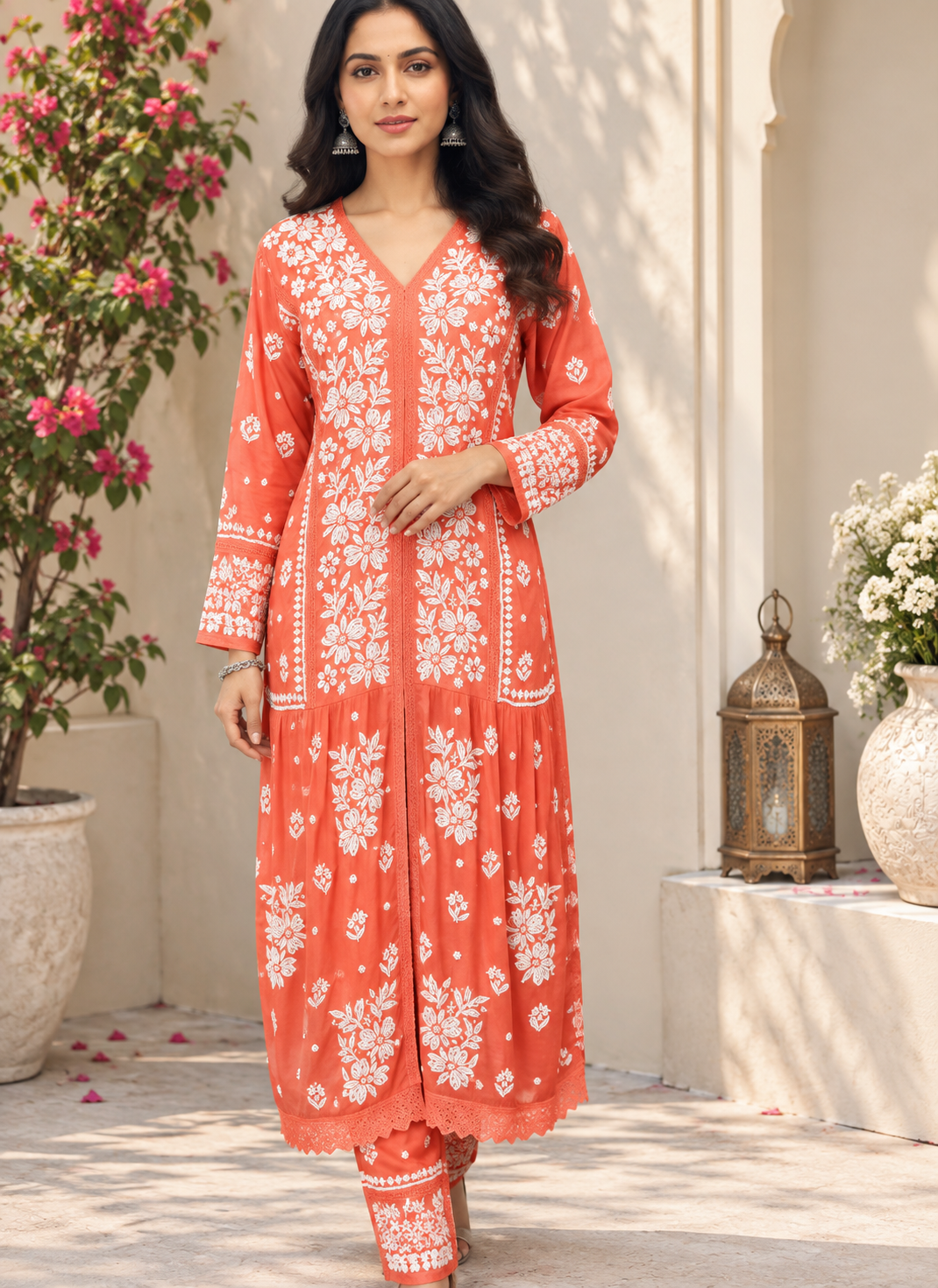 Crepe Ombre Dyed Lucknowi Chikankari Co-Ord Set with 3D Handwork