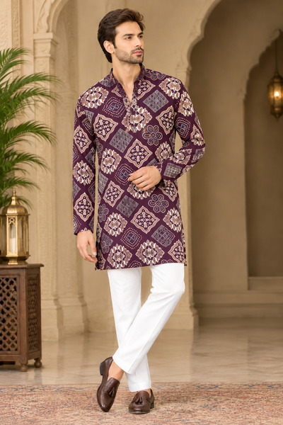 Men’s Bandhani Printed Short Kurta | Traditional Ethnic Wear