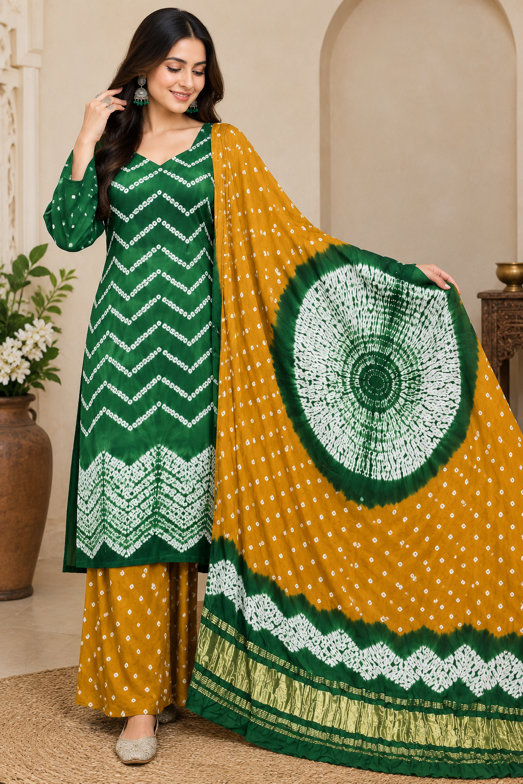 Pure Modal Silk Bandhani Shibori Suit Set with Mandala Motif
