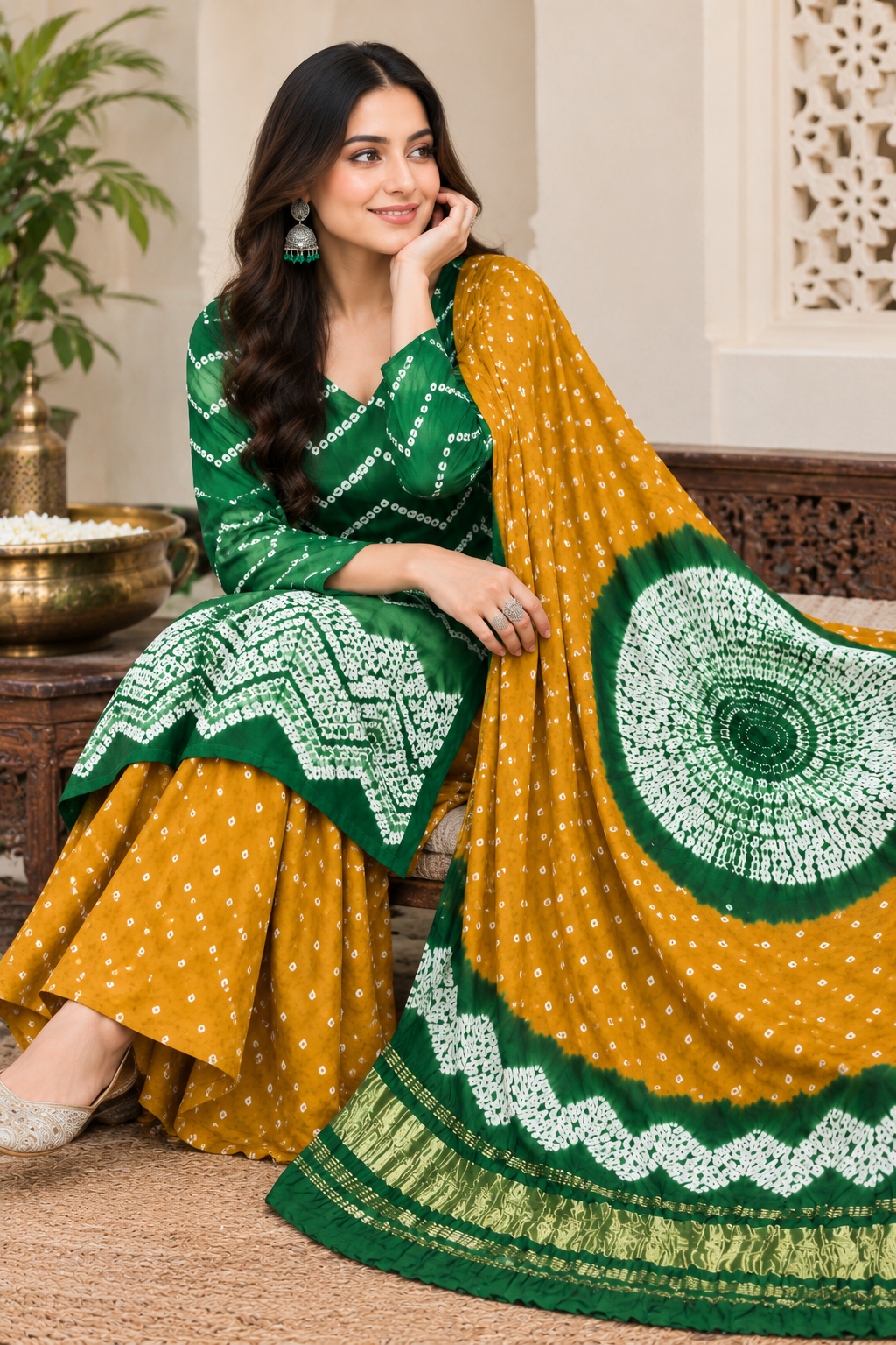 Pure Modal Silk Bandhani Shibori Suit Set with Mandala Motif