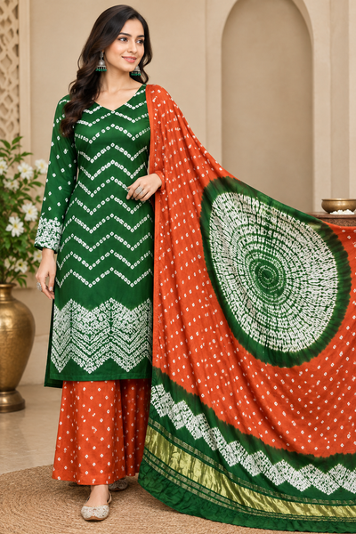 Pure Modal Silk Bandhani Shibori Suit Set with Mandala Motif