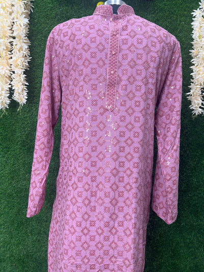 Inspired by Lucknow’s timeless artistry, this kurta set features airy fabric, traditional embroidery, and a dash of sequins to add festive charm. Ideal for pooja, Diwali, or Raksha Bandhan.