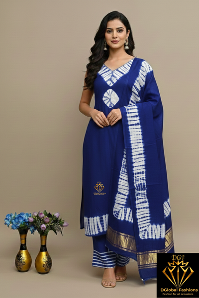 Hand Dyed Shibori Unstitched Suit Set in Modal Silk