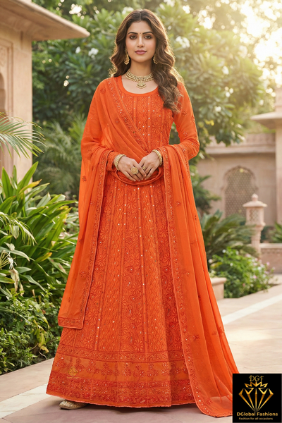 Premium Pure Georgette Lucknowi Chikankari Anarkali Set with Mukaish Work
