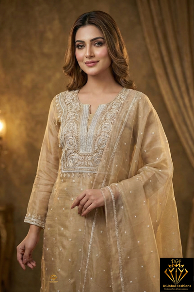 Moonga Silk Chikankari Pearl and Cutdana Work Kurta and Dupatta