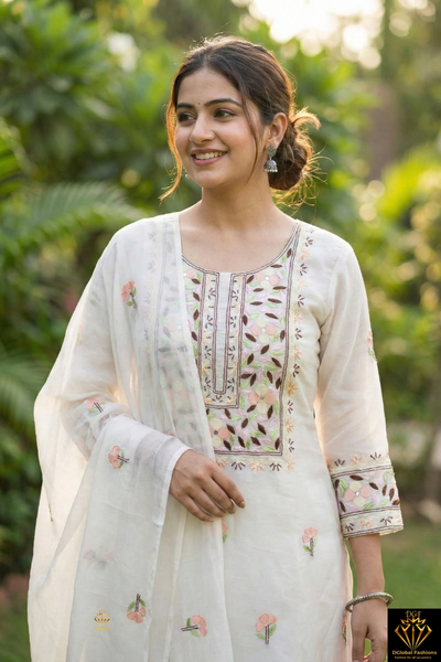 Lucknowi Chikankari Parsi Gara Crepe Unstitched Suit Set with Mirror & Pearl Handwork